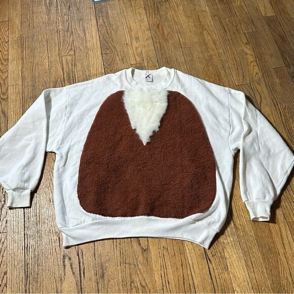 Vintage White and Brown Fleece Sweatshirt - Picture 1 of 9